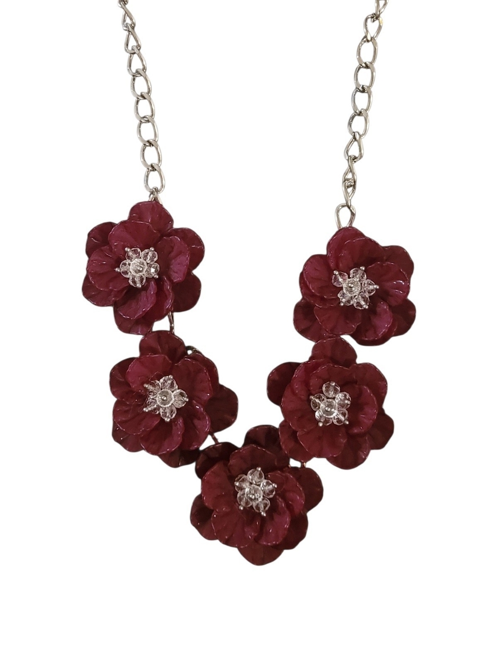 Northern Reflections Burgundy Floral Crystal Bib Necklace